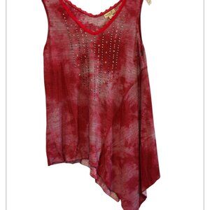 One World BOHO Red Riveted Sleeveless Longer Top Western Casual Size Medium